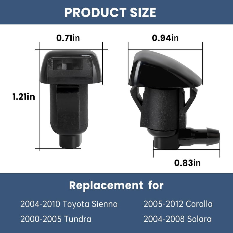 Belleone 2PCS Front Windshield Washer Nozzle Jet Kit Fit for 2004-2010 Toyota Sienna, 2005-2012 Corolla, 2004-2008 Solara, 2000-2005 Tundra, Replacement for Part # 85381-AE020 - Image 2